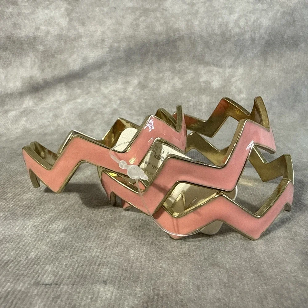 Zigzag Bangle Bracelets Set Of 3 Pink Goldtone